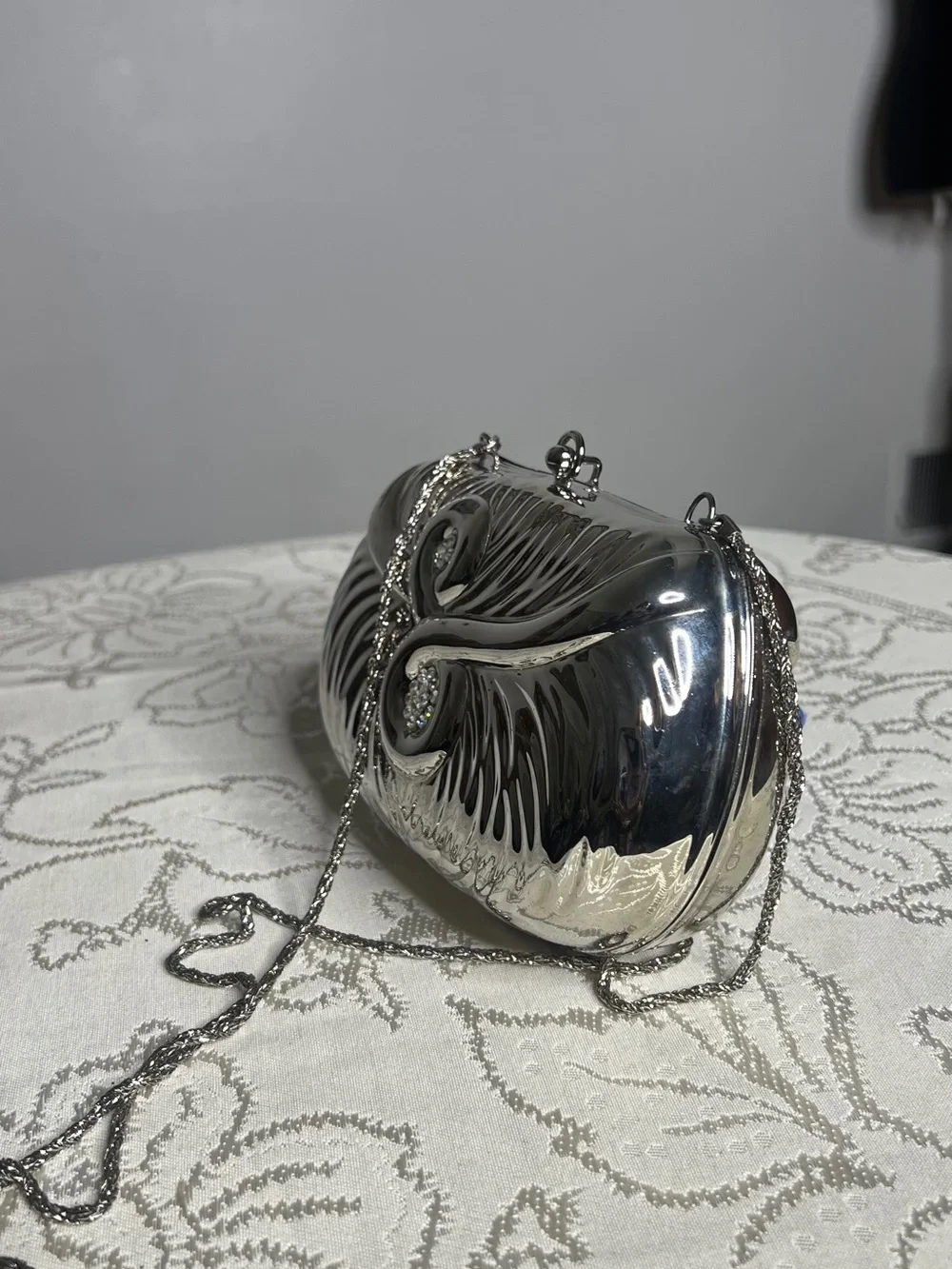 Vintage Le-Ann Metallic Silver Evening Clutch with Crystal Detail